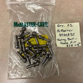 8481a35 Mcmaster Lot Of 21 Tooling 1/2 Inch Ball 1/4 Press Fit Stud X 1.625 Long