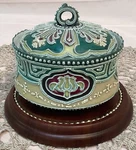 Vtg Japanese Moriage Nippon Porcelain Hand Painted Round Trinket Box 1910. Fixed Price $27.99.
