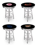 Mlb Bar Table Black And Chrome W/team Logo Vinyl Decal Glass Top Option. Fixed Price $329.87.