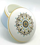 Royal Worcester Porcelain Box 2781 Raised Enamel Blue Taupe Design England Gold. Fixed Price $18.00.